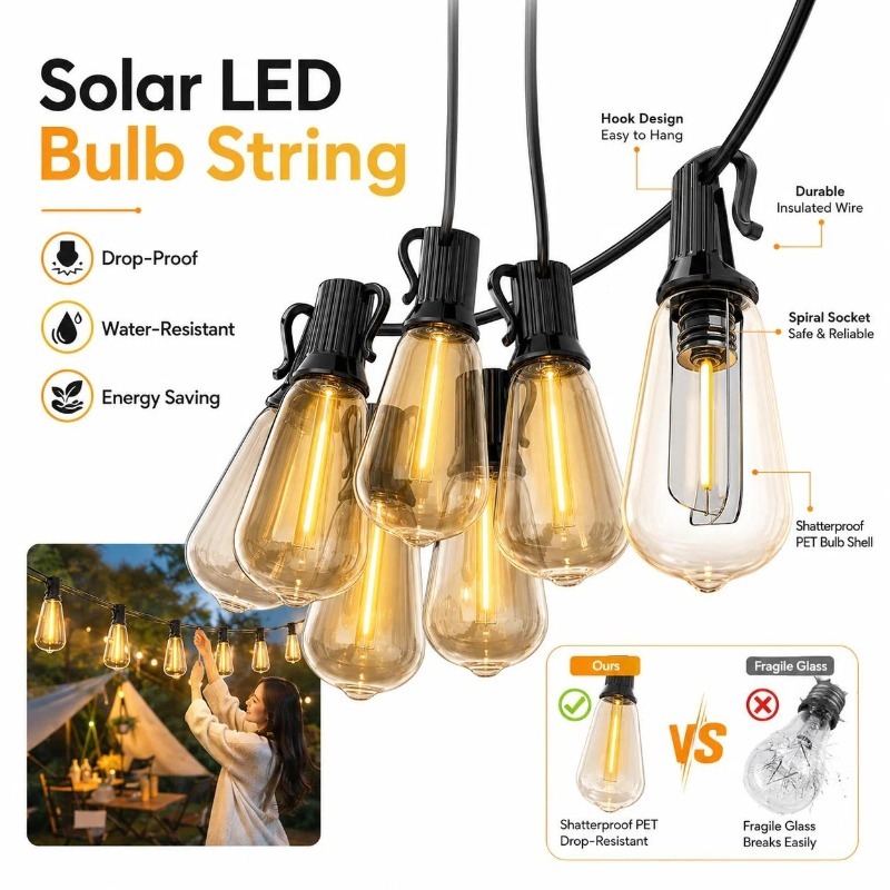 Solar Fairy String - Outdoor Solar LED Papaya Fairy String